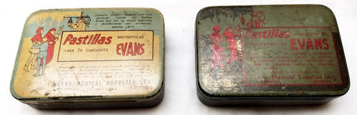 2 Antiguas Latas Pastillas Evans Diferente Modelo 8x5.5x2cm 0