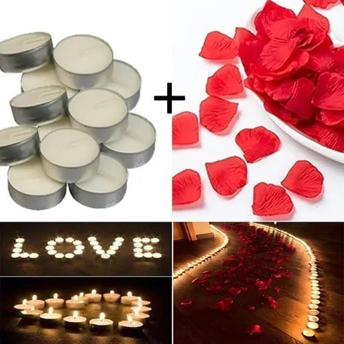 Combo San Valentin Enamorados Romantica Petalos + 25 Velas 0