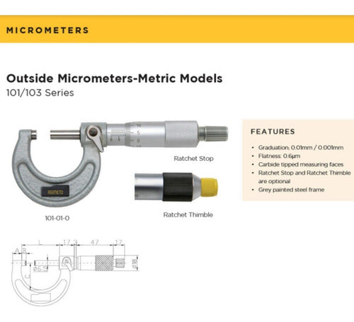 Micrómetro Mecánico 75-100 Mm 0.01mm Asimeto 101-04-0 3