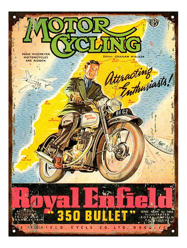 Club del Poster 1951 Royal Enfield 350 Bullet Vintage Metal Sign 0