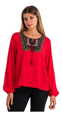 XX Fibrana Elastizada Blouse with Long Sleeves and Guardapampa Detail 0