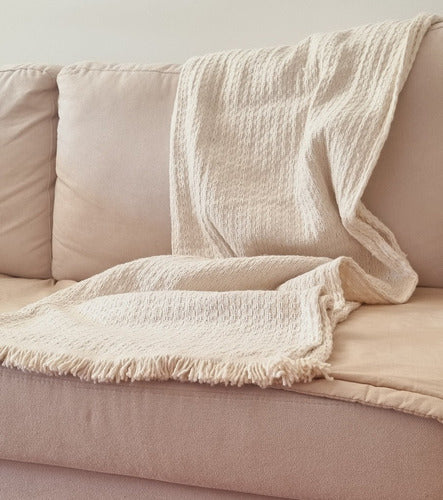 Rustic Fringed Bed Throw 100% Cotton 200 x 150 3