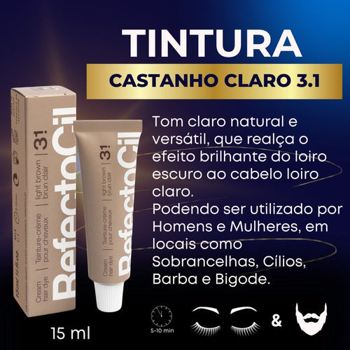 Tinta Refectocil Castanho 3+3.1+oxidante Para Sobrancelhas 3