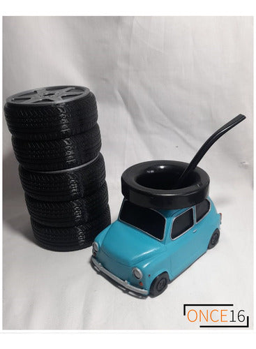 Fiat 600 Fitito Mate Set with Sugar Bowl and Mate Holder - Set Mate Fiat 600 Fitito Azucarera Y Yerbera Cubiertas