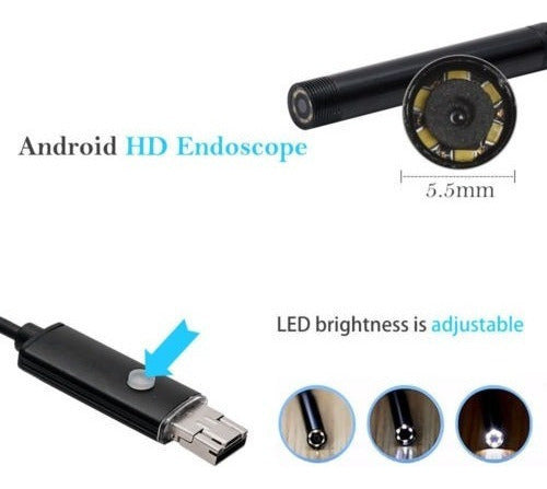 5.5mm Android Endoscopio Impermeable Serpiente Borescope Usb 3