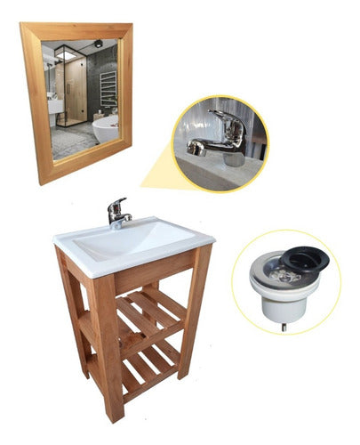 Vanitory Wood Base 50cm + Basin + Faucet and Mirror 0