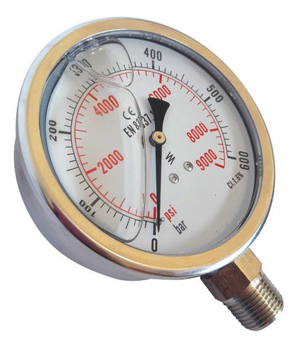 JMG Manometer with Glycerin Filling 100mm Diameter 0-600 Bar Bottom Connection 1