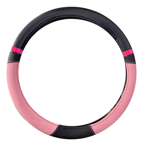 Black-Pink Reflective Steering Wheel Cover for Clio Kangoo Symbol Twingo - Universal 38cm 0