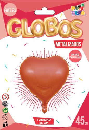 Manzana Cotillon Red Metallic Heart Balloon 45cm 1