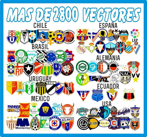 Megapack +2800 Escudos Fútbol Vectores Para Estampar Logos 1