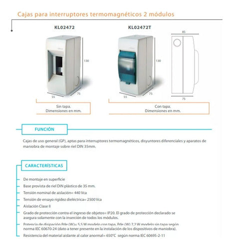 Caja Para Termica 2 Bocas Exterior Con Tapa Kalop 2