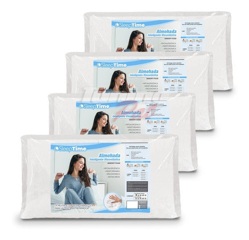 SleepTime Intelligent Viscoelastic Pillows - Combo of 4 (60x40x10) with Cover 0