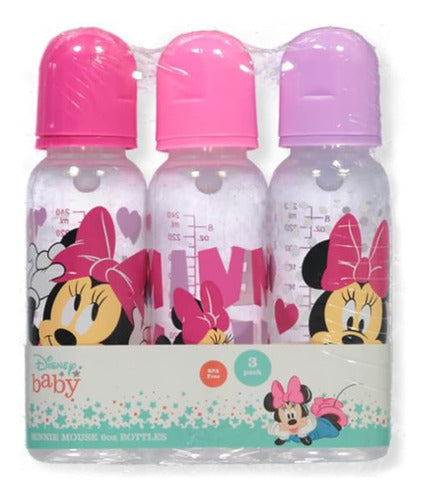 Disney Cudlie Minnie Mouse Baby Girl 3 Pack 9oz Bottles With Hearts And Minnie Print 0