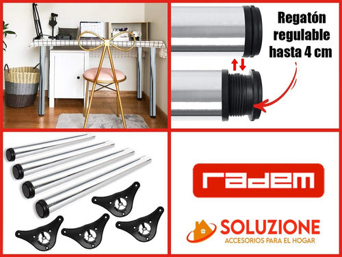 Set of 4 Radem Steel Legs 900mm for Desk or Table Chrome Finish Bases 5