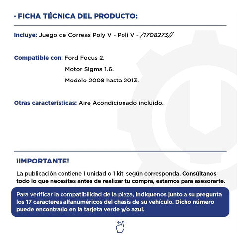 Ford Focus 2 Sigma 1.6 08/13 Poly V Belt Kit Set 1