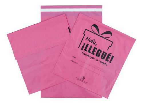 POLIMEROS IMPRESOS 100 Bolsas Ecommerce Hola Llegué Rosa 20x30 +5 Cm 0