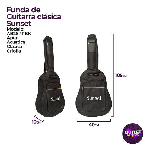 Sunset Funda Impermeable De Guitarra Clásica Criolla + Puas 7