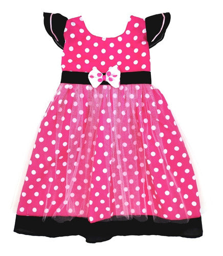 Pink and Black Minnie Style Dress with White Polka Dots 0