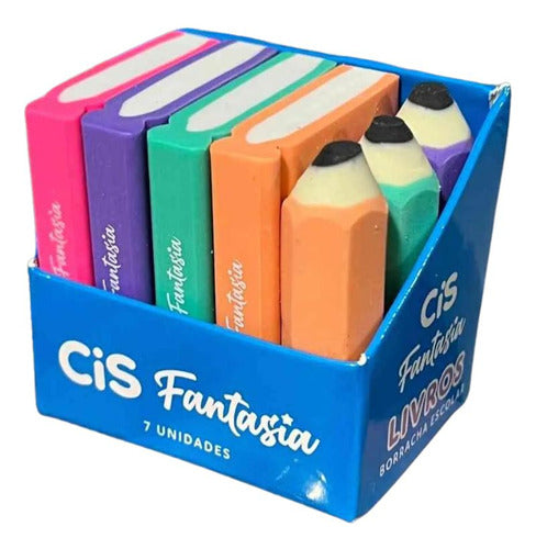 Kit Borracha Escolar Fantasia Livros 7 Unidades - Cis 0