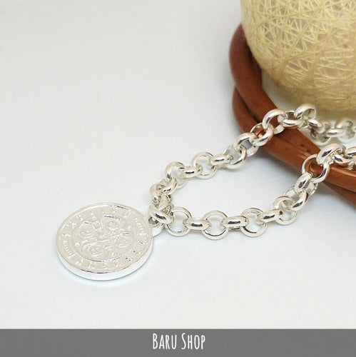 Barú White Steel Rolled Link Bracelet with San Benito Charm 2