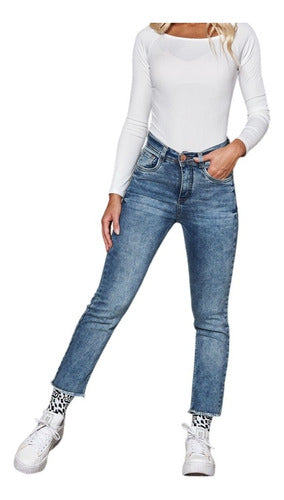 Cenitho Mom Nevado Blue Fringed High-Waist Jeans Women 0
