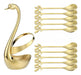 AnSaw Decorative Swan Base Holder with 10 Gold Leaf Coffee Spoons 0