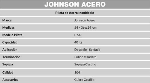 Johnson Acero Pileta Bacha Cocina E54 54 X 36 X 24 3