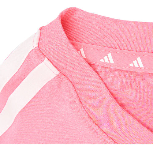 adidas Aeroready Essentials 3 Stripes T-Shirt in Pink and White 3