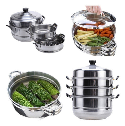 Generic 28cm 4pcs Steamer Pot Set 3-Tier Stainless Steel 0