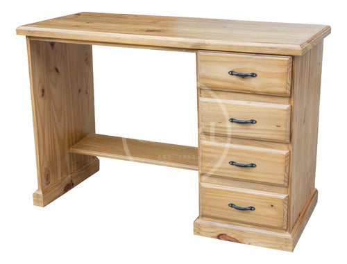 Rustic Desk with 4 Drawers 100x40cm Waxed Pine Style 6