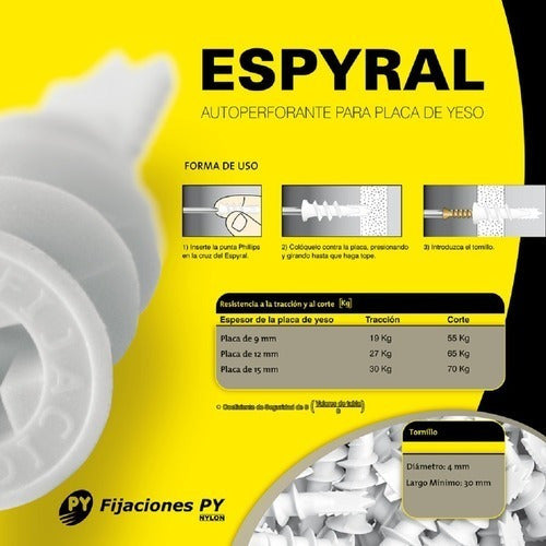 Espyral Drywall Anchor for Plasterboard - Durlock Py (Bag of 250 Units) 5