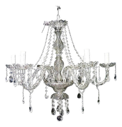 6-Light Glass Pendant Chandelier with Crystal Pendants 2