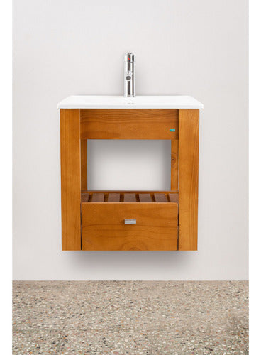 Rustic Wooden Wall Hung Vanity with 50cm Sink and Mirror 4