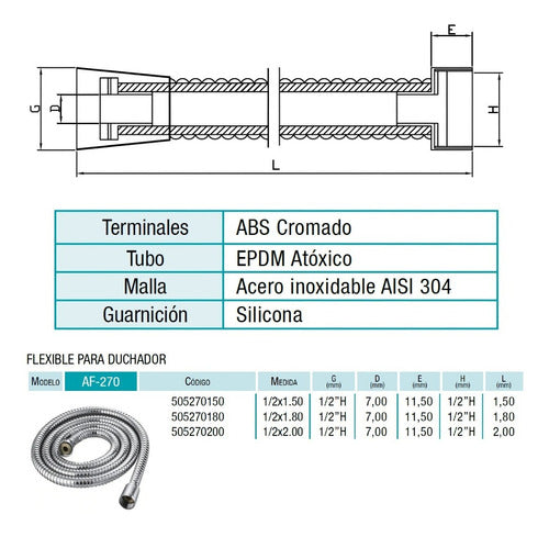 Latynflex Flexible Para Duchador 2mts Acero Inoxidable 2