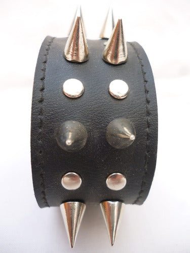 Leather Wristbands with Spikes 2 Rows Metal Rock Bracelets 3