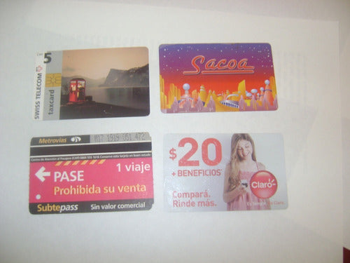 4 Tarjetas Coleccionables ,sacoa,subtepass,claro Y Telecom 1