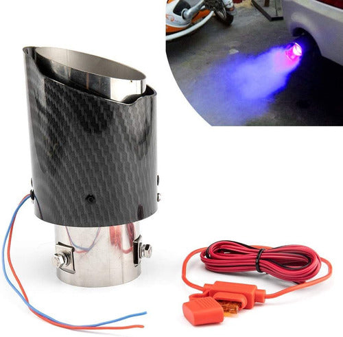 Top10 Racing Blue Flame LED Carbon Fiber Exhaust Muffler Tip - Universal Fitment 0