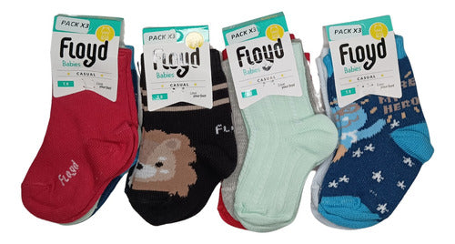 Pack of 12 Floyd Half-Calf Baby Socks Assorted Cotton Art. 300 3
