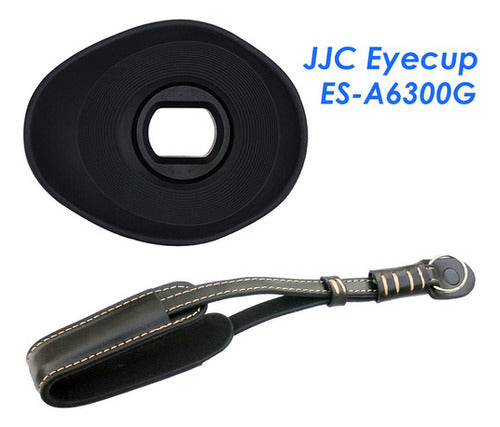 JJC A6300G Oval Silicone Eye Cup + Genuine Leather Hand Strap 1