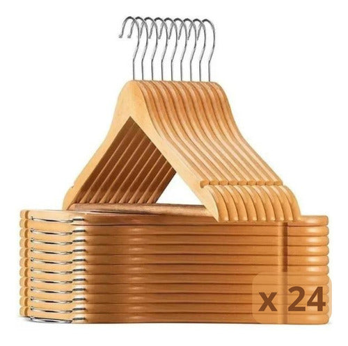 Percha Anatómica Madera Lustrada Para Ropa Pack X24 0