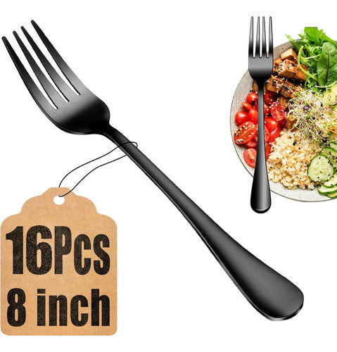 Mutnitt 20cm Stainless Steel Forks Set of 16 Black Mirror Finish 0