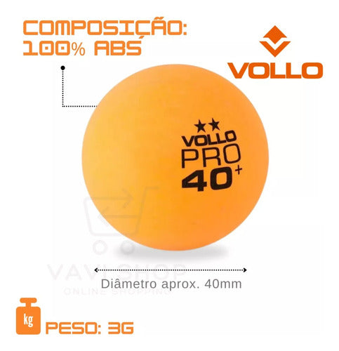 Bola De Tênis Mesa 12 Bolinhas Pro Laranja 2 Estrelas Vollo 1