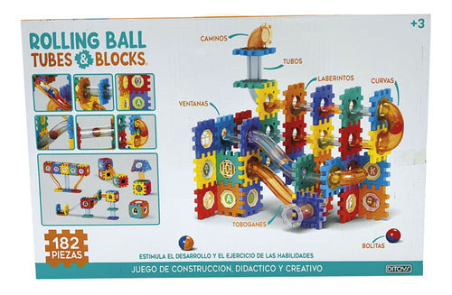 El Mundo del Juguete Laberinto Con Bloques Y Tubos Bolitas Rolling Ball 182 Pzs 1