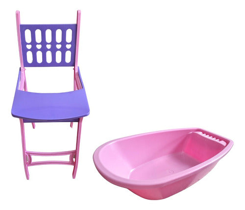 Set De Sillita De Comer Con Bañadera P/muñecas O Bebotes 0