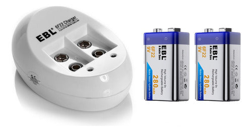 EBL Combo Charger 9V USB + 2 x Ni-Mh Rechargeable Batteries 9V 280mAh 0