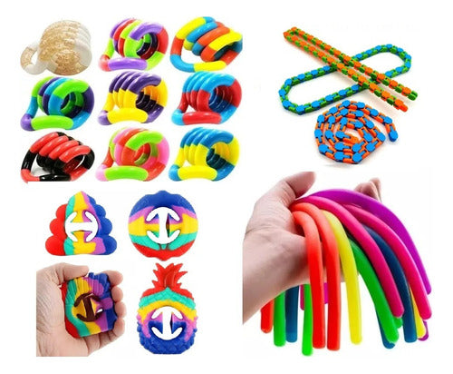 MEM-TEC 4 Fidget Toy Tangle + Noodle Silicone + Snapper + Wacky Trak 0