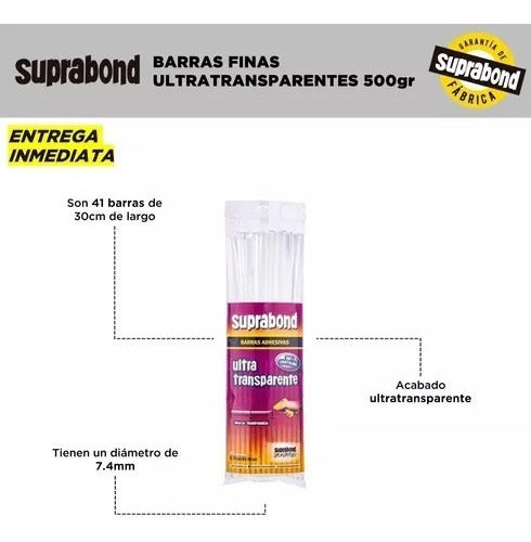 Barras Silicona Suprabond Ultra Transparentes Finas 500grs. 1