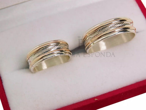 Esponda Pair of Silver and Red Gold Wedding Bands Model 125 2