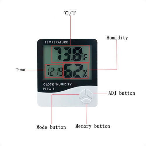 Lcd Temperatura Humedad Medidor Reloj Higrómetro Interi Otec 4