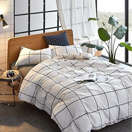 Wellboo White Checkered Quilt Set Bedding 2